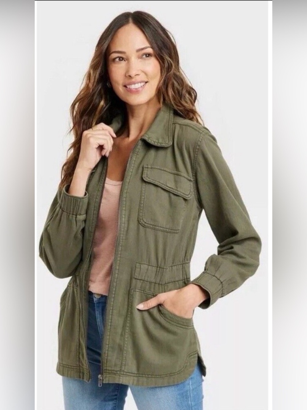 Knox Rose Olive Green Zip-Front Utility Jacket